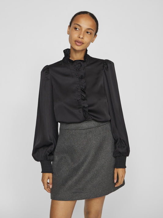 VILA LUTTO FRILL SHIRT  BLACK