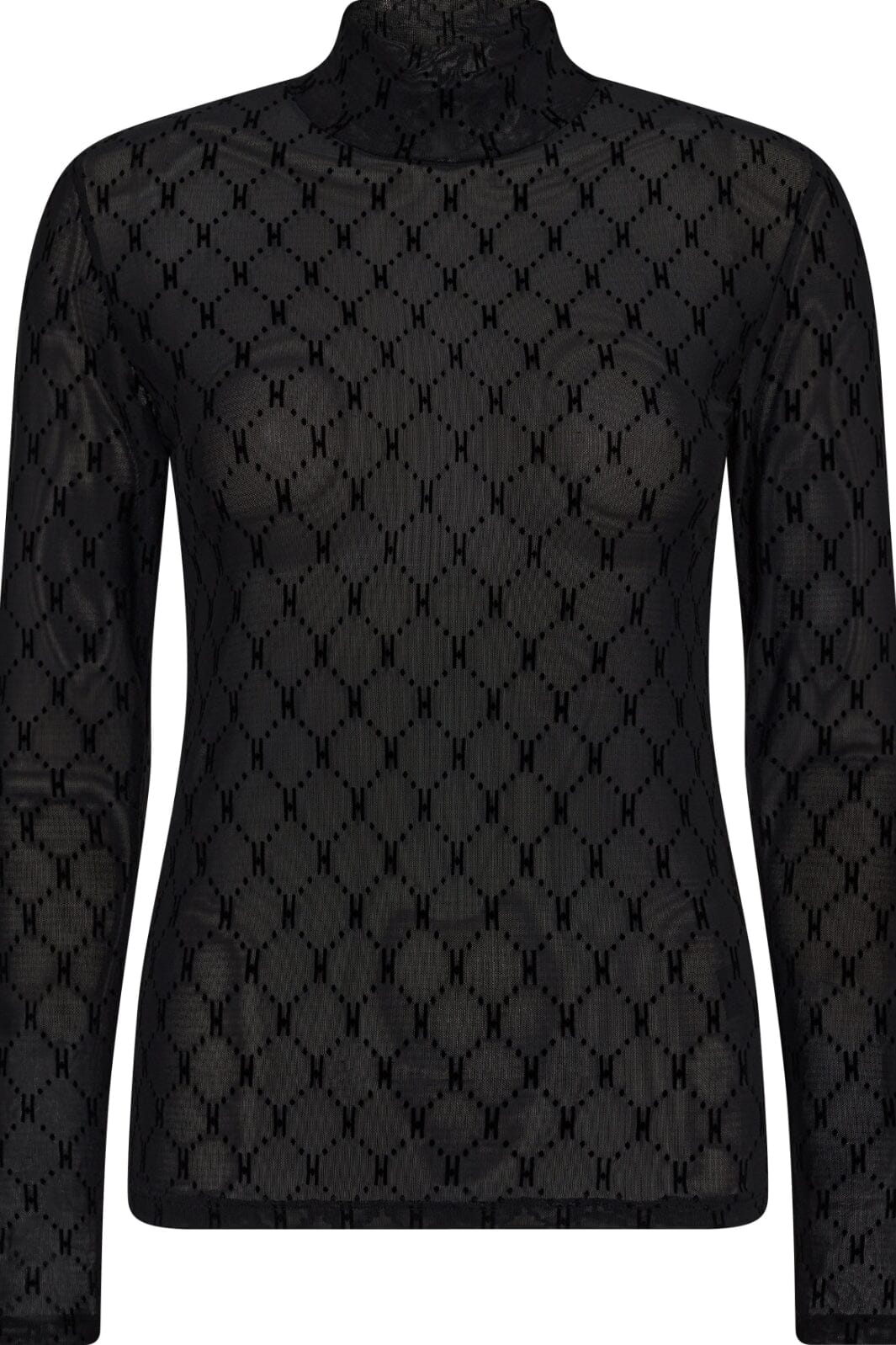 HTD MESH BLOUSE TURTLE NECK BLACK