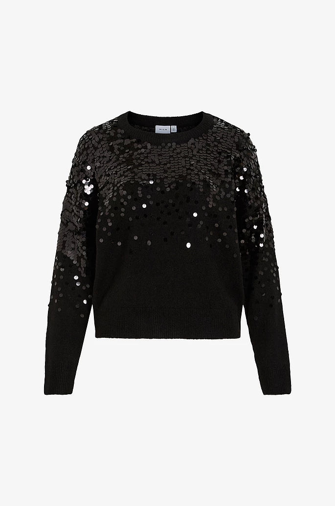 VILA VISIQUIN O-NECK L/S SEQUIN BLA