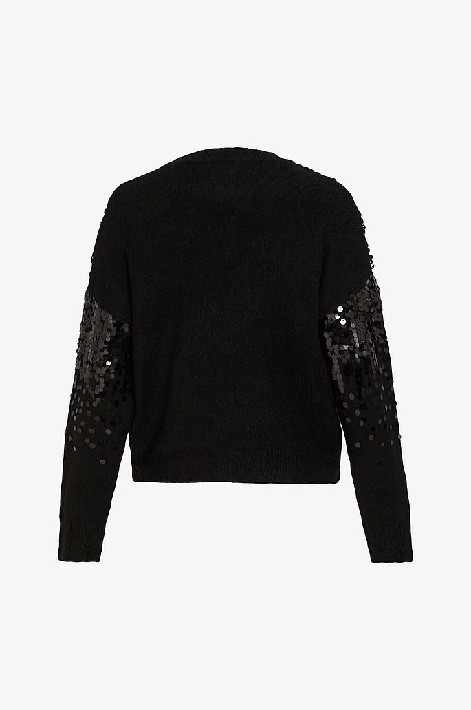 VILA VISIQUIN O-NECK L/S SEQUIN BLA