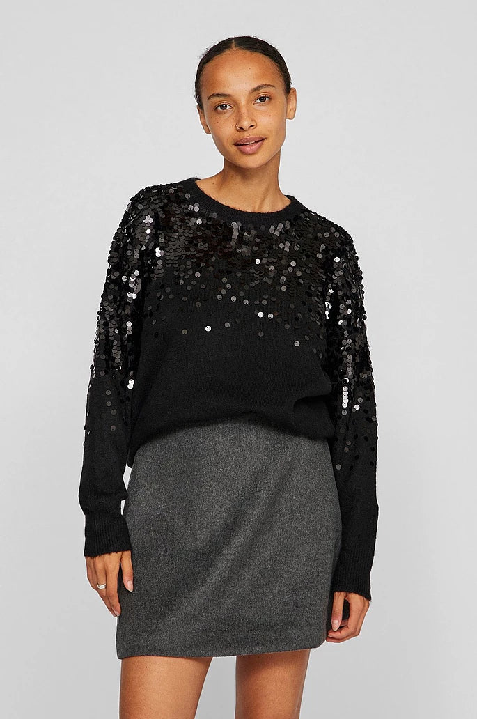 VILA VISIQUIN O-NECK L/S SEQUIN BLA