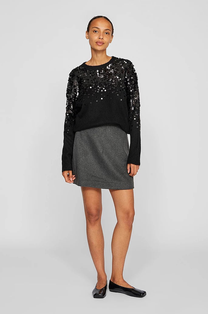 VILA VISIQUIN O-NECK L/S SEQUIN BLA