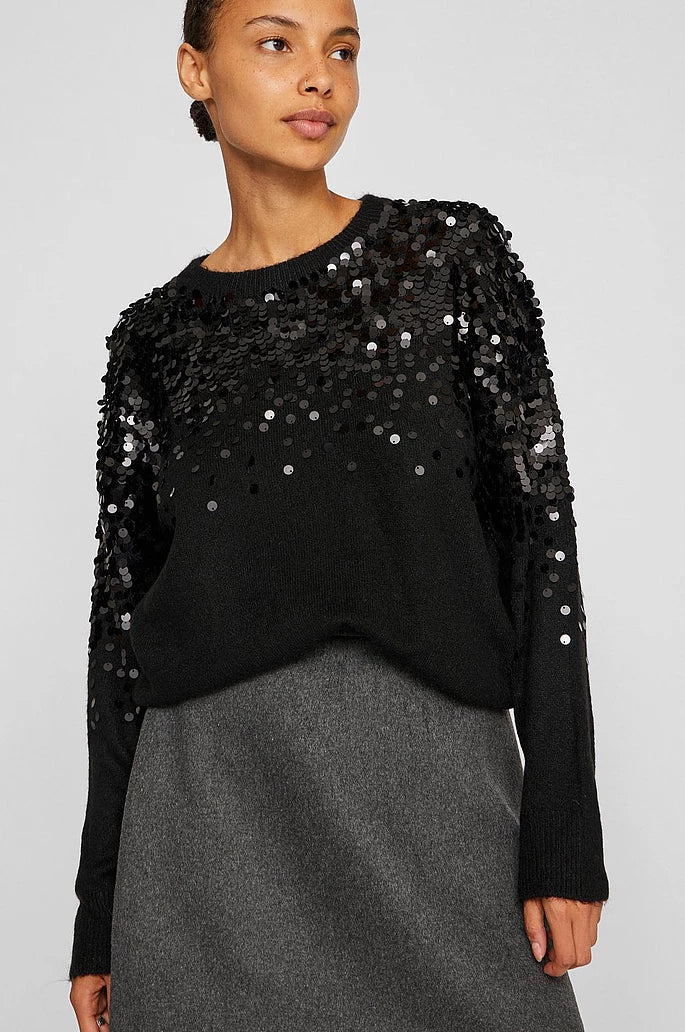 VILA VISIQUIN O-NECK L/S SEQUIN BLA