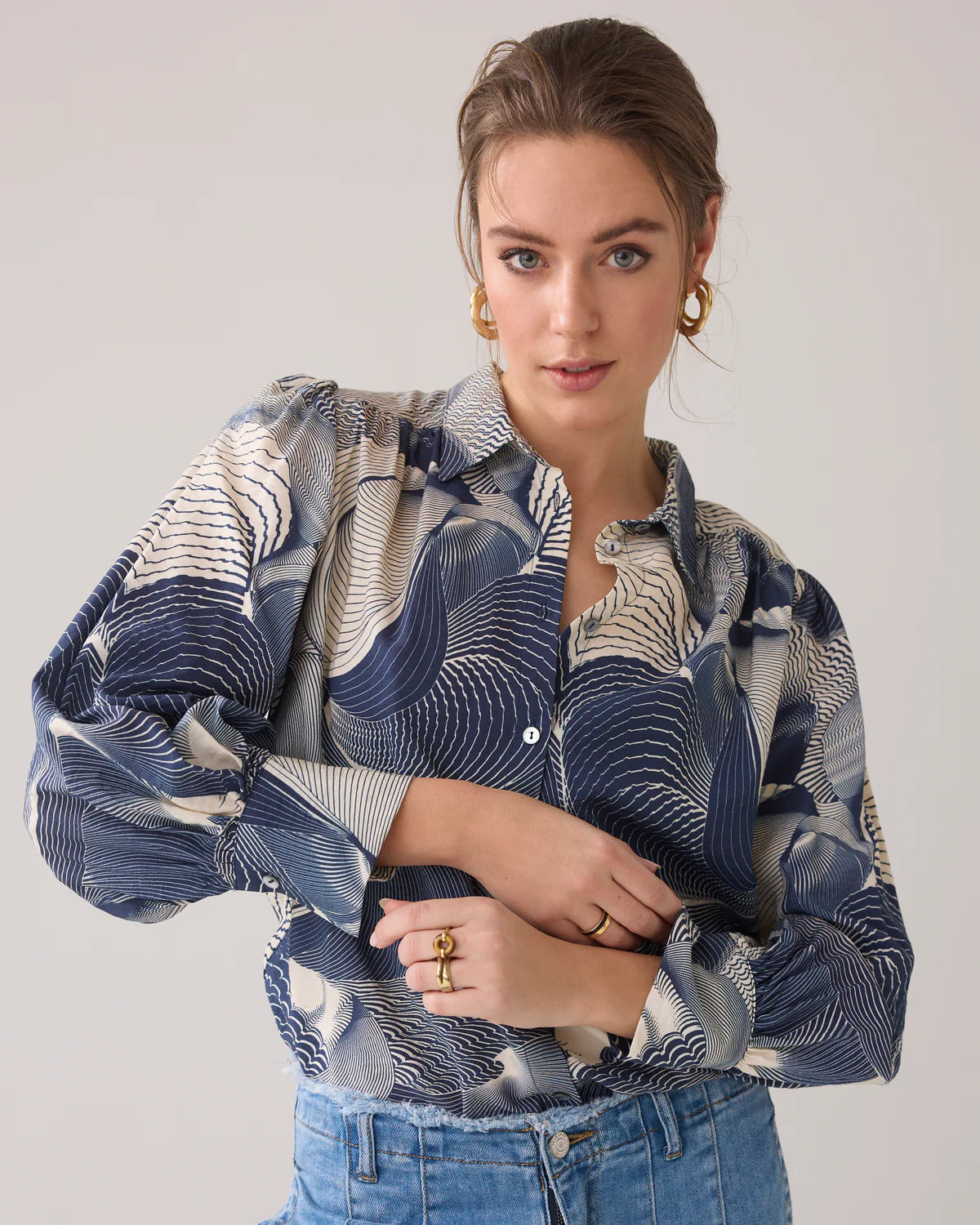 SUMMUM BLOUSE TWO TONE PRINT NAVY