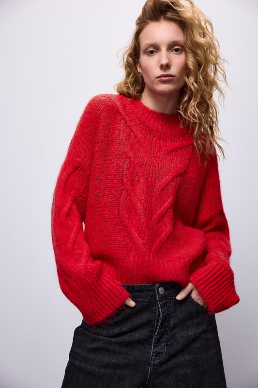 Summum Sweater Big Cable True Red