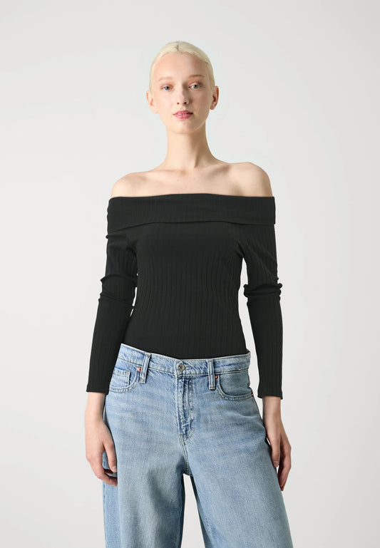 Vila,Viommi Rib Off Shoulder Black